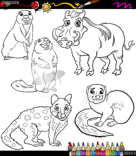 Image of animals set cartoon coloring book