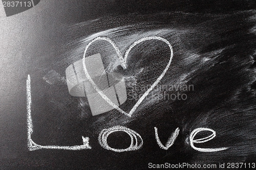 Image of Love heart drawing on a school chalkboard 