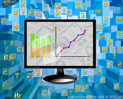 Image of business concepts diagrams money signs technology