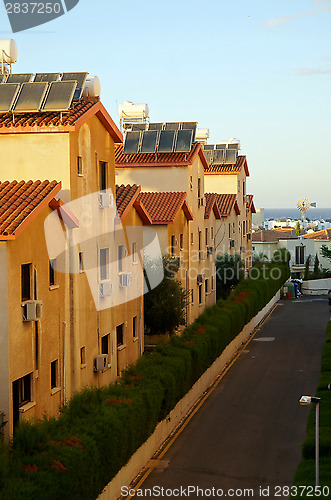 Image of Street of small coastal town in Cyprus morning