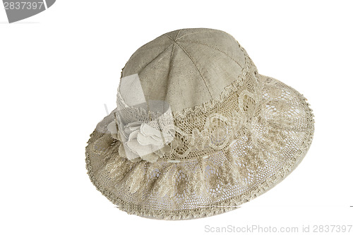 Image of Female summer hat for protection against the sun on a white back