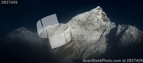 Image of Himalya summits Everest and Nuptse before sunset