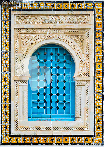 Image of Traditional window with pattern and tiles from Sidi Bou Said