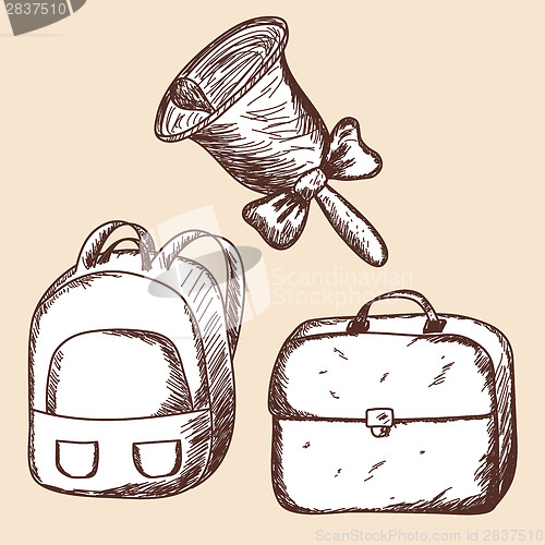 Image of School bags and bell sketch.