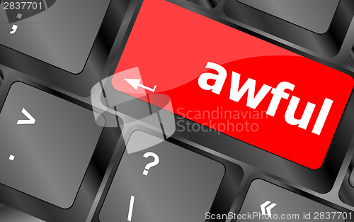 Image of awful word on keyboard key, notebook computer