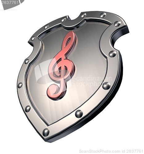 Image of clef on metal shield