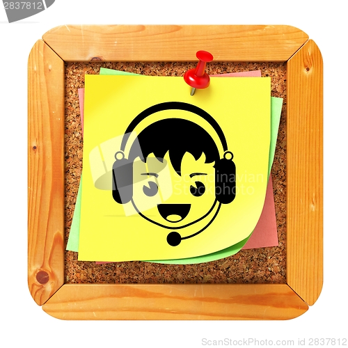 Image of Face with Headset Icon on Message Board.