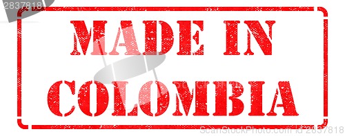 Image of Made in Colombia on Red Rubber Stamp.