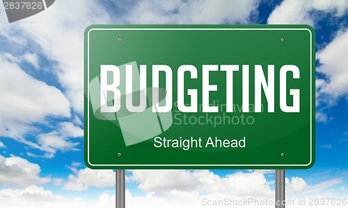 Image of Budgeting on Green Highway Signpost.