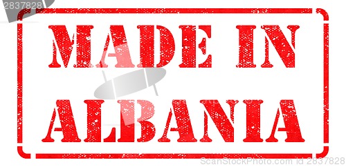 Image of Made in Albania on Red Rubber Stamp.