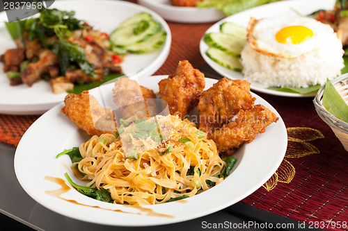 Image of Thai Fried Chicken Wings with Noodles