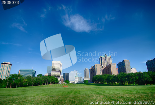 Image of saint louis skyline on a sunny day with blue sky