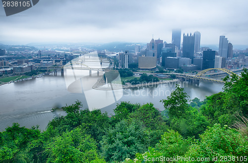 Image of Pittsburgh, Pennsylvania - city in the United States. Skyline wi