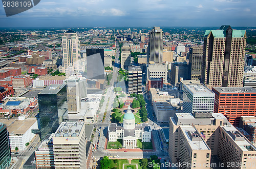Image of aerial of The Old Court House surrounded by downtown St. Louis