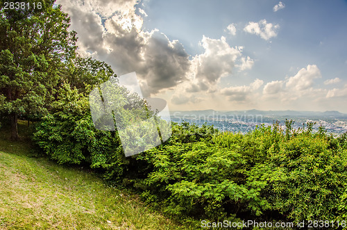 Image of Roanoke City as seen from Mill Mountain Star at dusk in Virginia