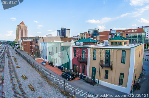 Image of roanoke virginia city skyline in the mountain valley