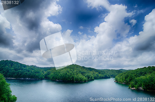Image of clouds and blue sky over summersville lake west virginia