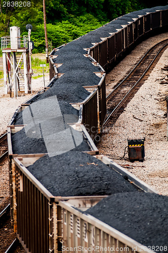 Image of slow moving Coal wagons on railway tracks