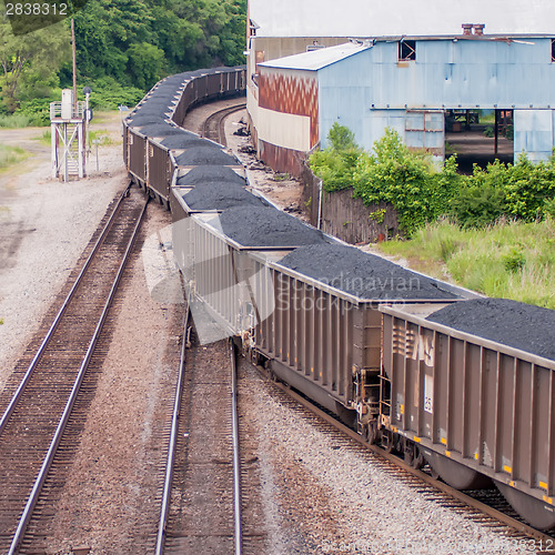 Image of slow moving Coal wagons on railway tracks