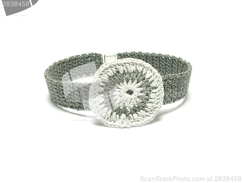 Image of Hand worked crocheted collar with white and grey crocheted ring
