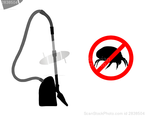 Image of Prohibition sign for house dust mites and vacuum cleaner