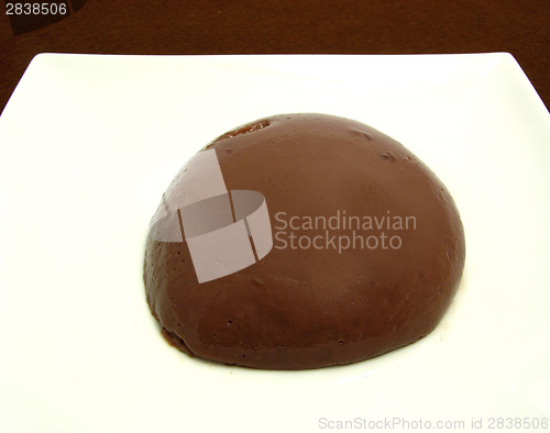 Image of Chocolate pudding arranged on a white plate