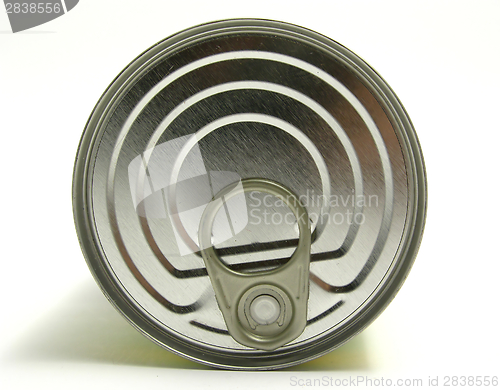 Image of A lying tin can on a white background