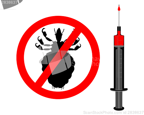 Image of Prohibition sign for lice and inoculation on white background