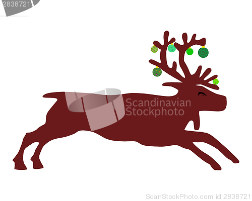 Image of Reindeer with christmas balls in its antler