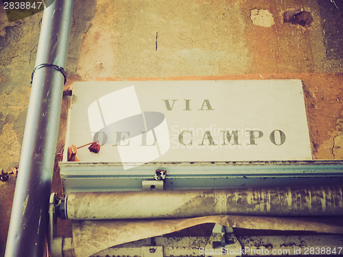 Image of Retro look Via del Campo street sign in Genoa