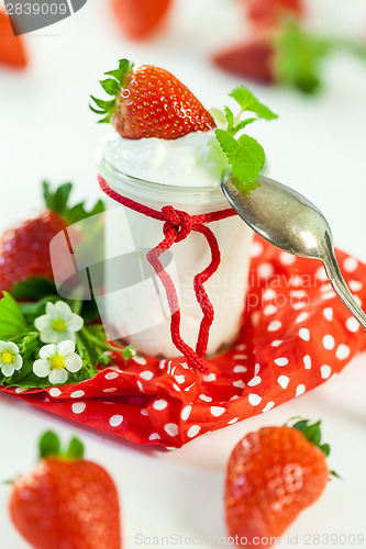 Image of Fresh strawberries with healthy yogurt