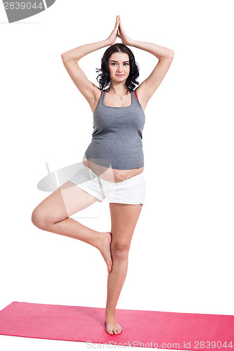 Image of Active young pregnant woman doing yoga