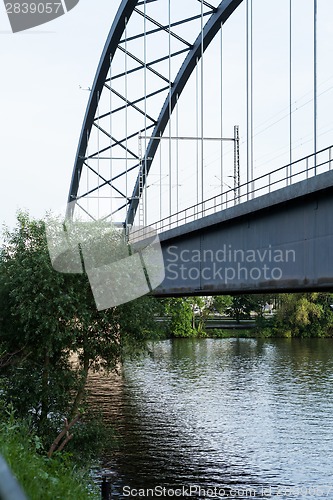 Image of Empty railroad tracks on scale bridge