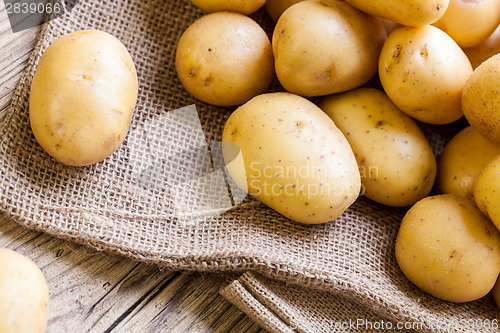 Image of Farm fresh  potatoes on a hessian sack