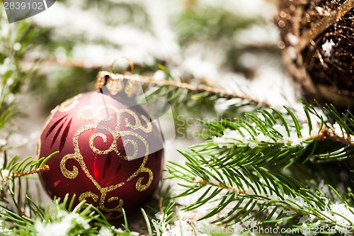 Image of Christmas background with baubles and craft