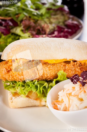 Image of Burger with golden crumbed chicken breast