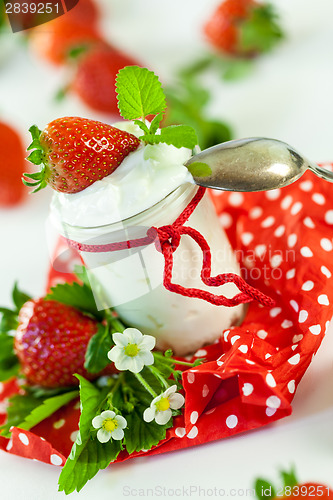 Image of Fresh strawberries with healthy yogurt