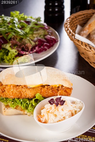 Image of Burger with golden crumbed chicken breast