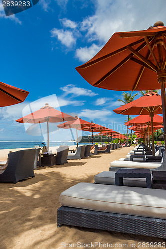 Image of Beach umbrellas on a beautiful beach in Bali