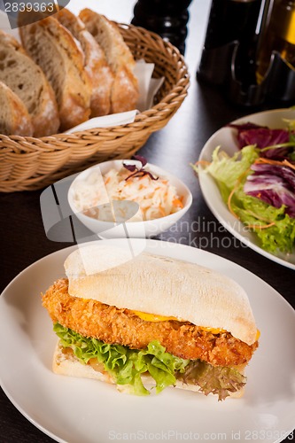 Image of Burger with golden crumbed chicken breast