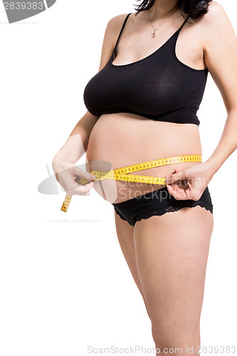 Image of Pregnant woman measuring her abdomen