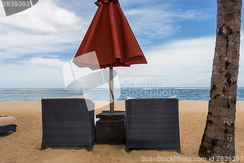 Image of Beach umbrellas on a beautiful beach in Bali