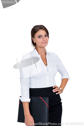 Image of smiling young successful business woman isolated