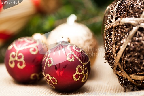 Image of Christmas background with baubles and craft