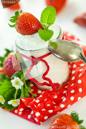 Image of Fresh strawberries with healthy yogurt