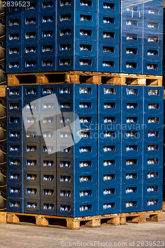 Image of Stacks of beverage bottle crates