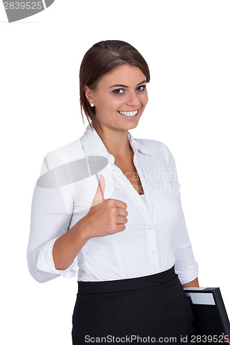 Image of smiling young successful business woman isolated