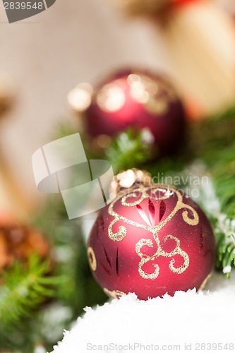 Image of Christmas background with baubles and craft