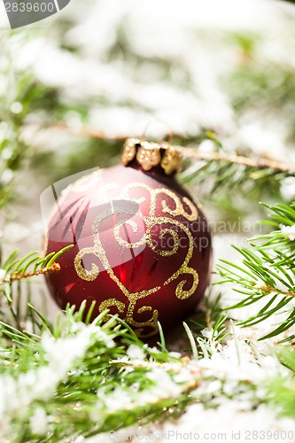 Image of Christmas background with baubles and craft