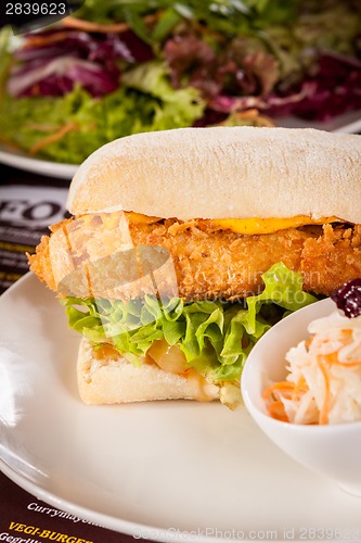 Image of Burger with golden crumbed chicken breast